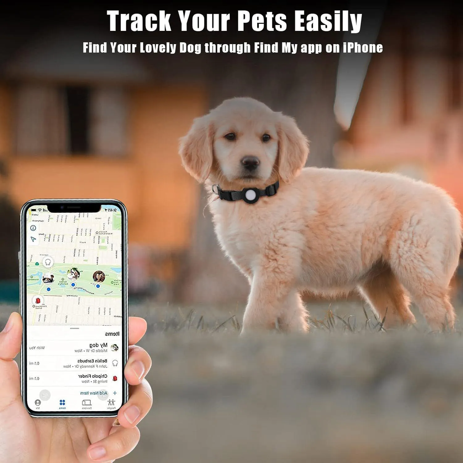 Collar Para Perro Ajustable Con Soporte Airtag Impermeable Y Hebilla Segura