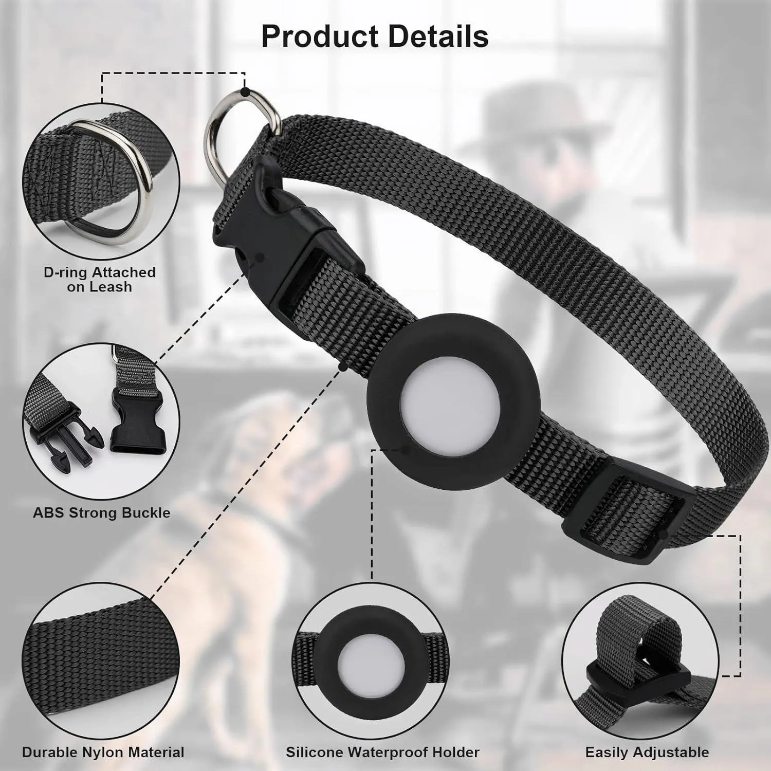 Collar Para Perro Ajustable Con Soporte Airtag Impermeable Y Hebilla Segura 3
