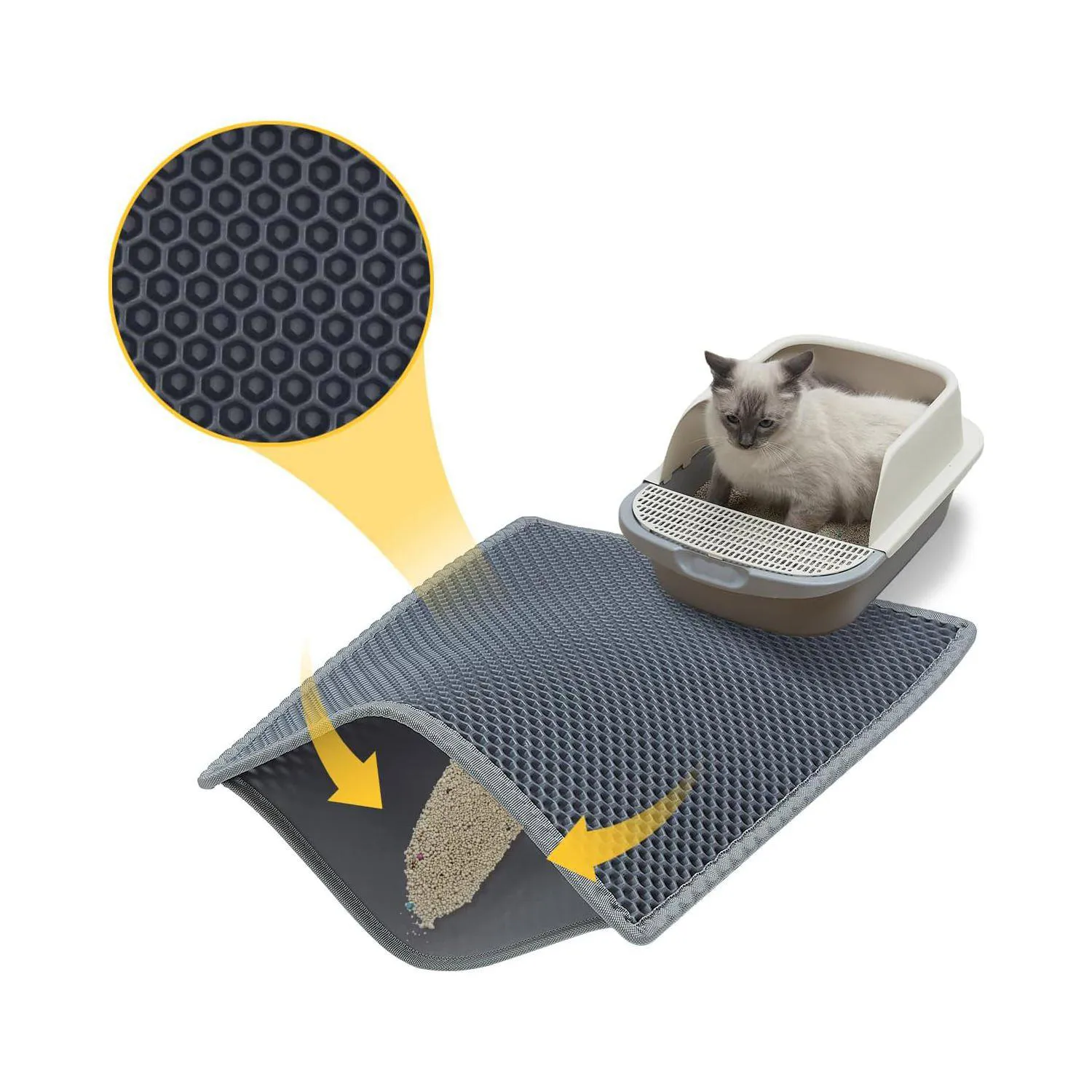 Tapete De Doble Capa Impermeable Para Caja De Arena De Gatos Dotpurfect Gris