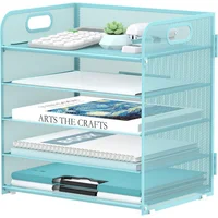 Organizador de Escritorio Azul con Cinco Bandejas Metálicas y Asa Portátil