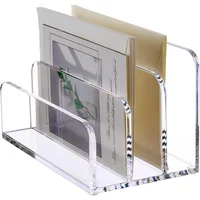 Organizador Acrílico Transparente con Tres Compartimentos Verticales para Escritorio