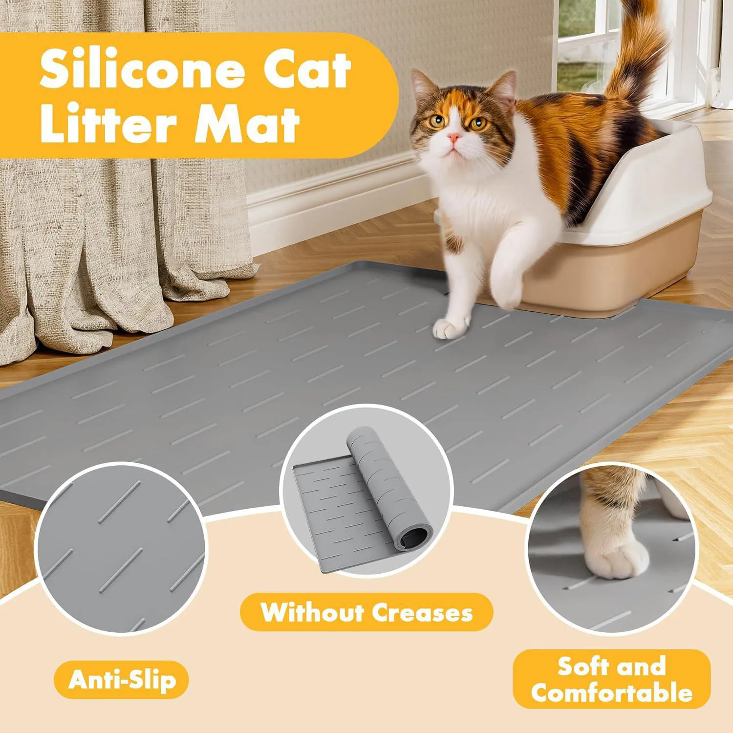 Tapete Pieviev De Silicona Para Arena De Gato Impermeable Fácil De Limpiar Y Antideslizante 4