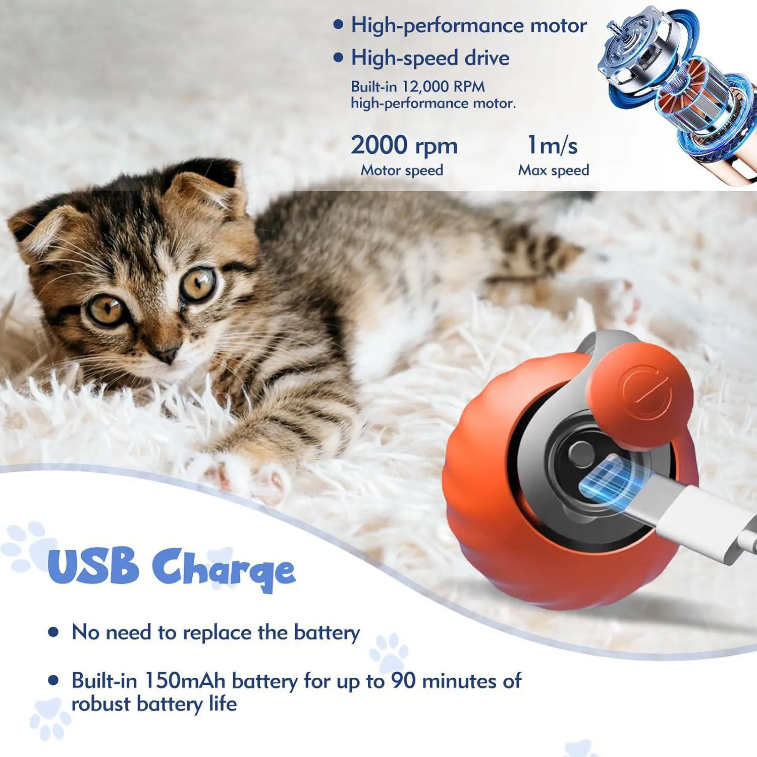 Juguete Interactivo Para Gatos Nonendu Bola Automática Con Cola Recargable 5