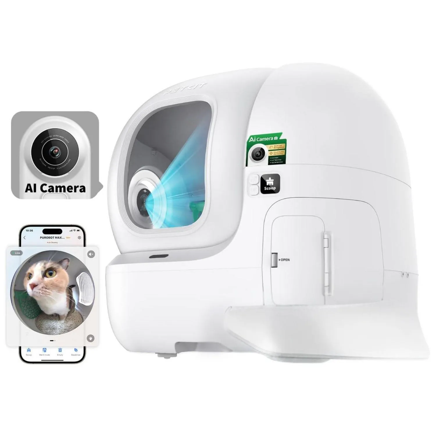 Caja De Arena Automática Para Gatos Petkit Con Cámara AI Y Control Inteligente