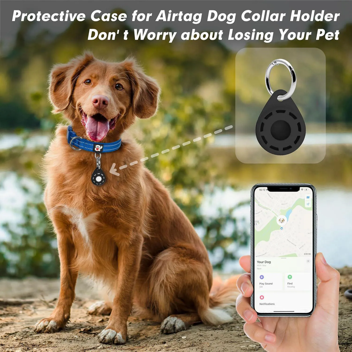 Collar Ajustable Para Perro Con Soporte Airtag Reflectante Y Acolchado Cómodo