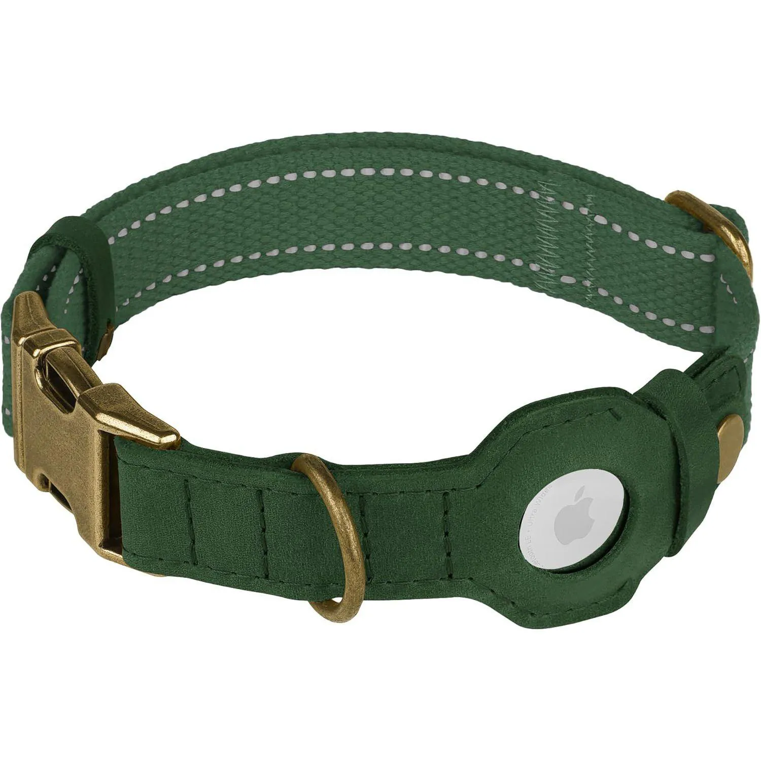 Collar De Cuero Reflectante Para Perro Con Soporte AirTag Ajustable Y Hebilla Metálica