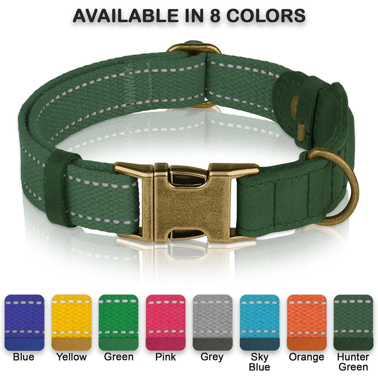 Collar De Cuero Reflectante Para Perro Con Soporte AirTag Ajustable Y Hebilla Metálica 3