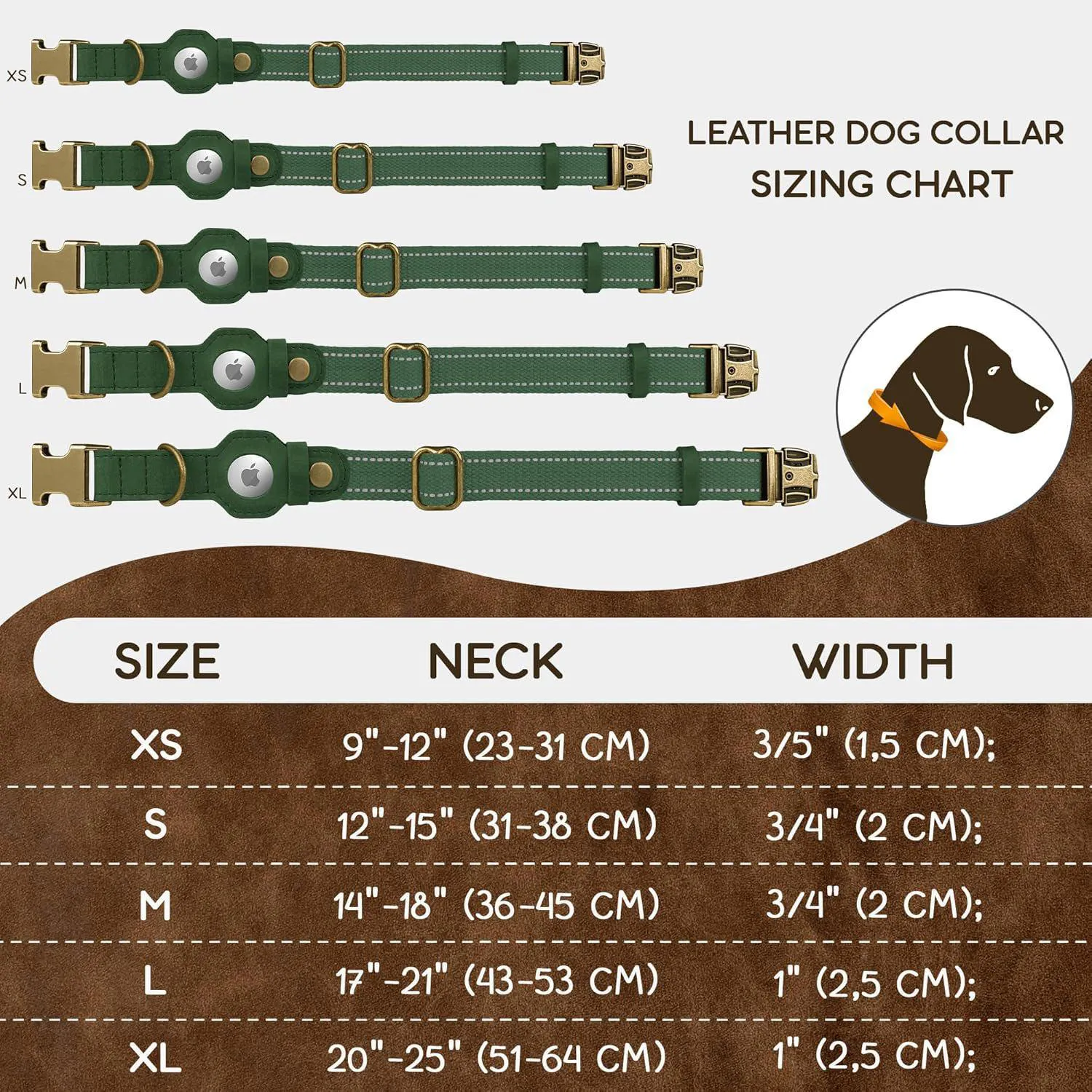 Collar De Cuero Reflectante Para Perro Con Soporte AirTag Ajustable Y Hebilla Metálica 4