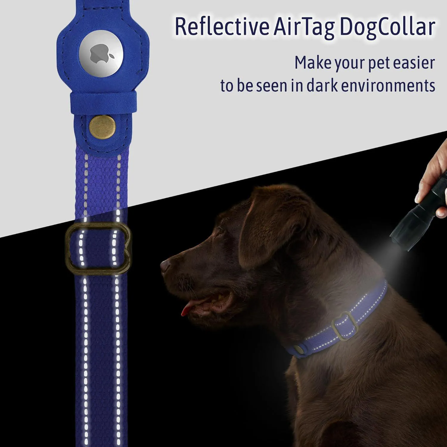 Collar De Cuero Reflectante Para Perro Con Soporte AirTag Ajustable Y Hebilla Metálica 5