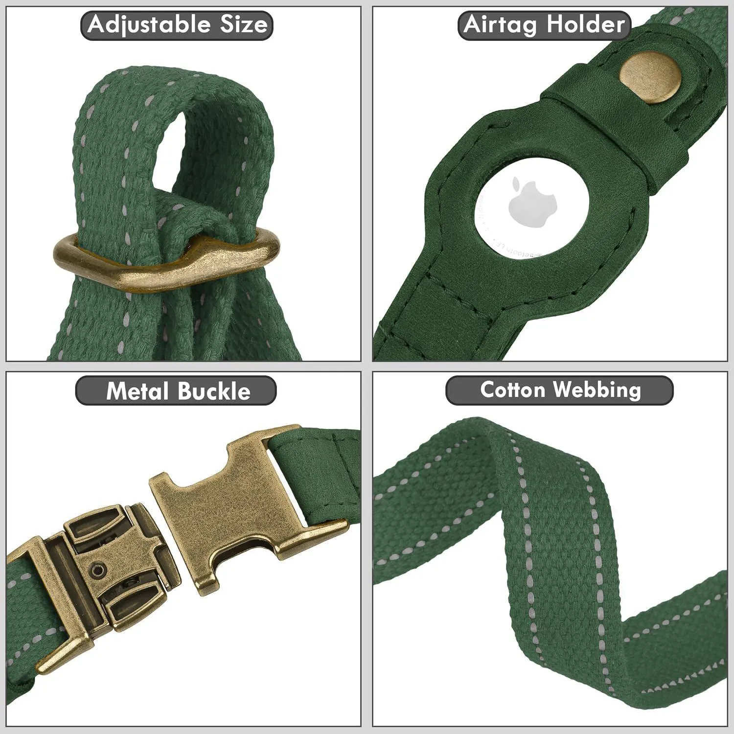 Collar De Cuero Reflectante Para Perro Con Soporte AirTag Ajustable Y Hebilla Metálica 9