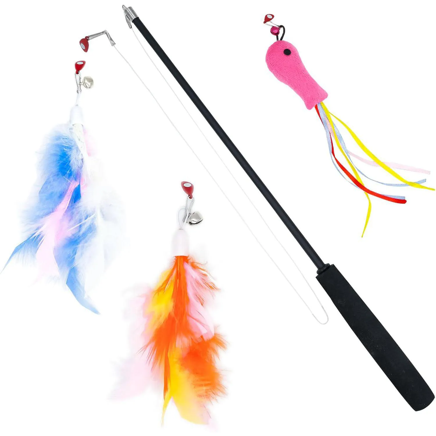 Varita Retráctil Para Gatos Con Plumas Magnéticas Y Juguete Interactivos