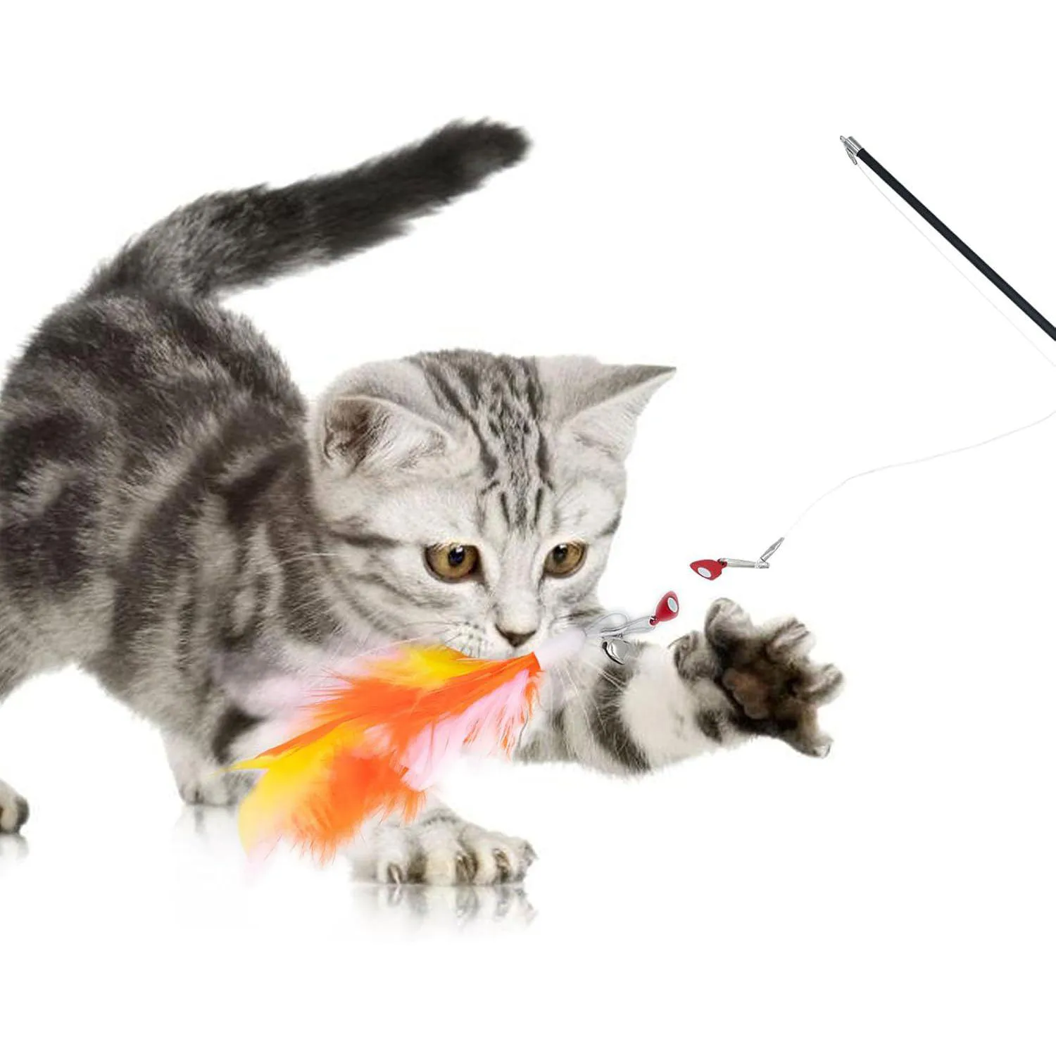 Varita Retráctil Para Gatos Con Plumas Magnéticas Y Juguete Interactivos