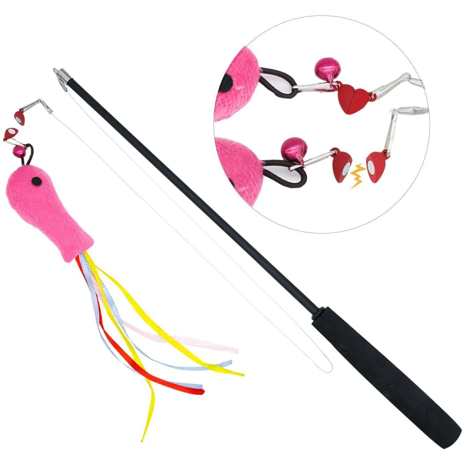 Varita Retráctil Para Gatos Con Plumas Magnéticas Y Juguete Interactivos 3