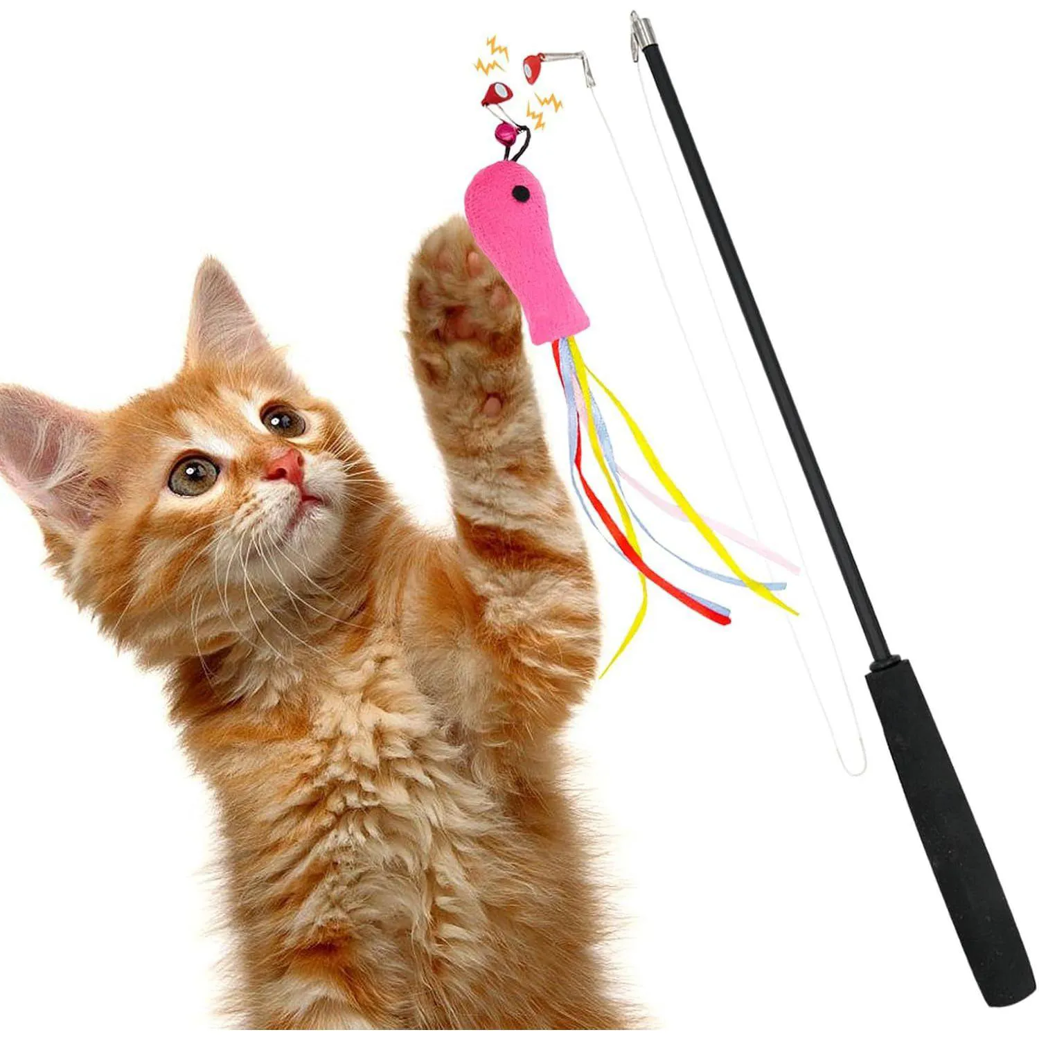Varita Retráctil Para Gatos Con Plumas Magnéticas Y Juguete Interactivos 5