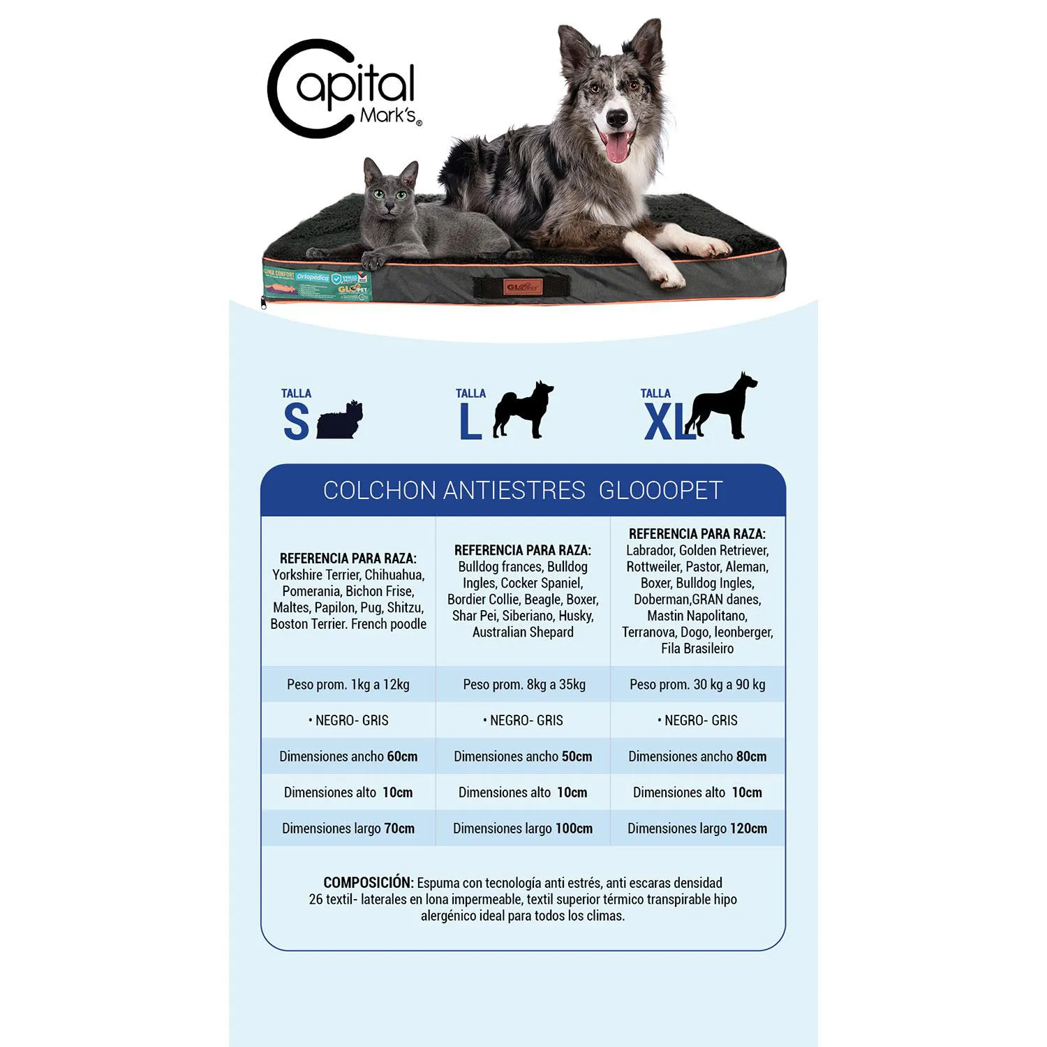 Colchón Gloopet Con Tecnologia Antiestres Para Mascota Talla L Negro 5