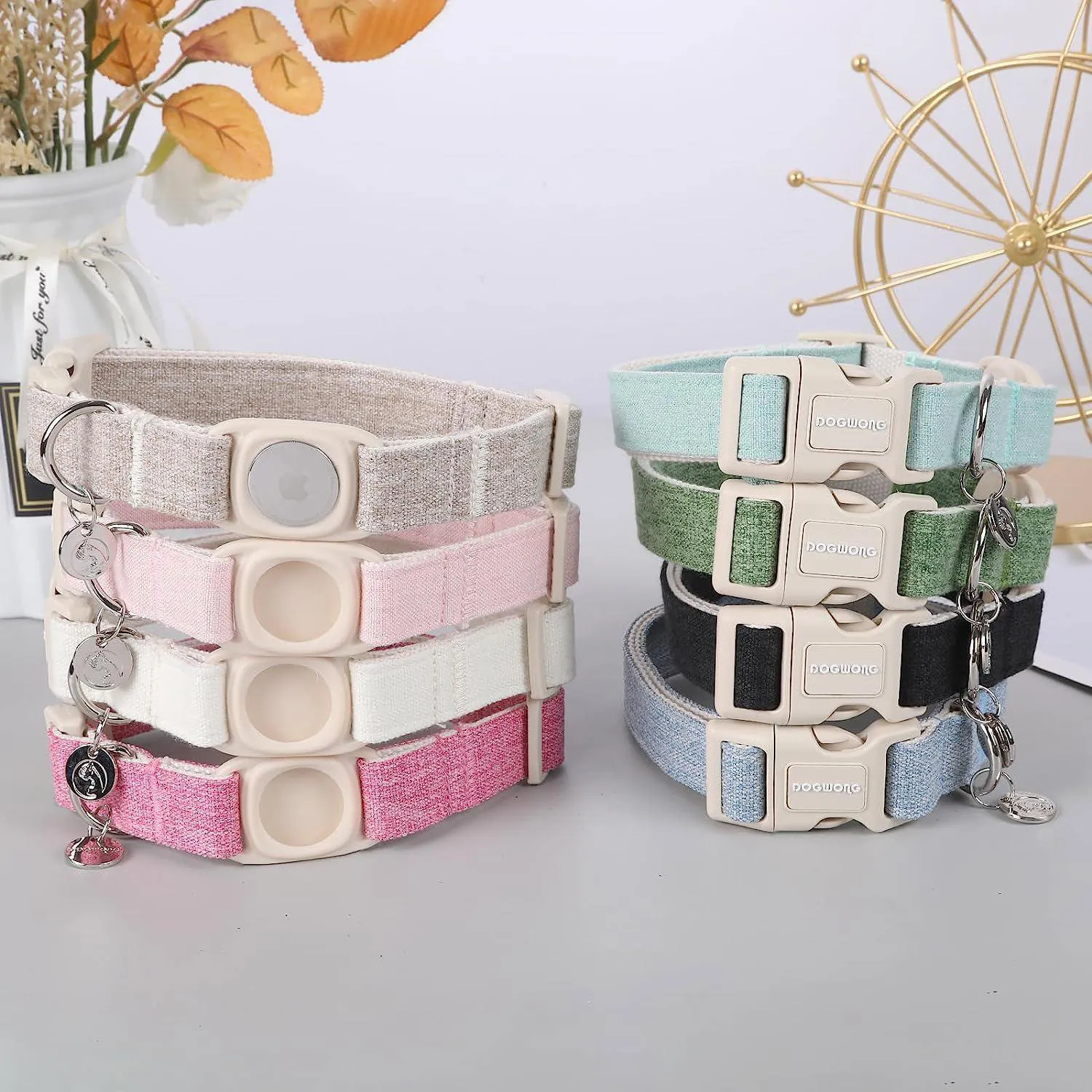Collar Para Perro Con Soporte Airtag De Algodón Y Lino Ajustable Resistente 5