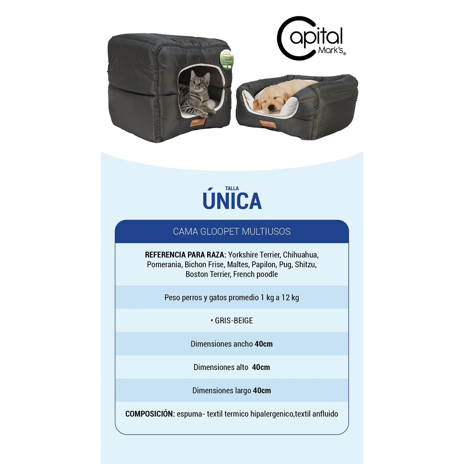 Cama Gloopet Multifuncional Para Mascota Talla Unica Azul 5