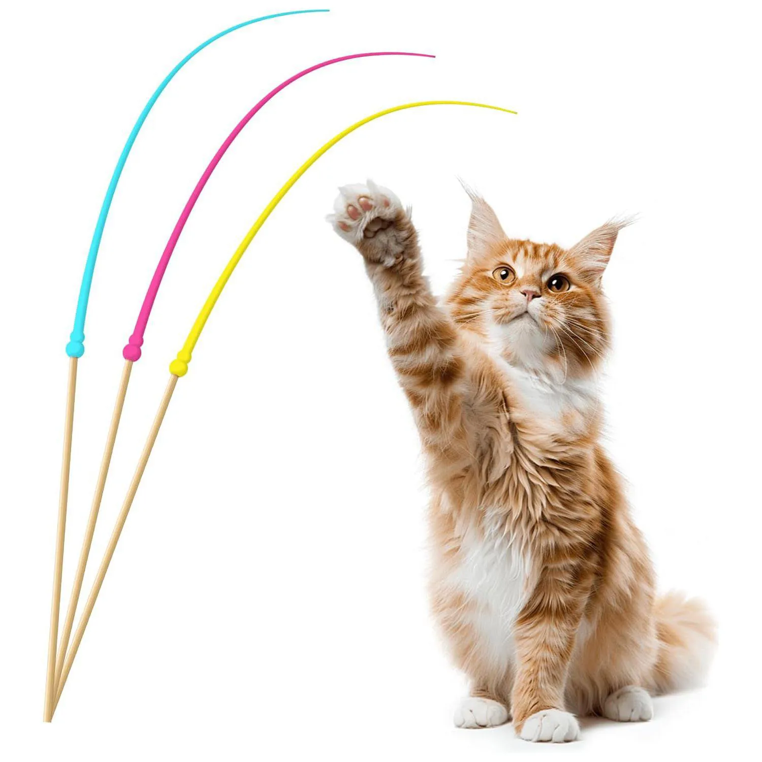 Varita Interactiva WYYUE Para Gatos Con Colas De Silicona Y Palo De Madera