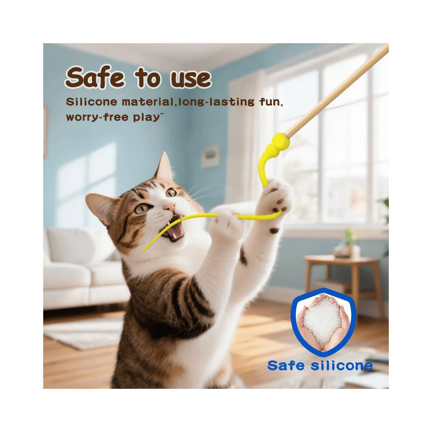 Varita Interactiva WYYUE Para Gatos Con Colas De Silicona Y Palo De Madera 3