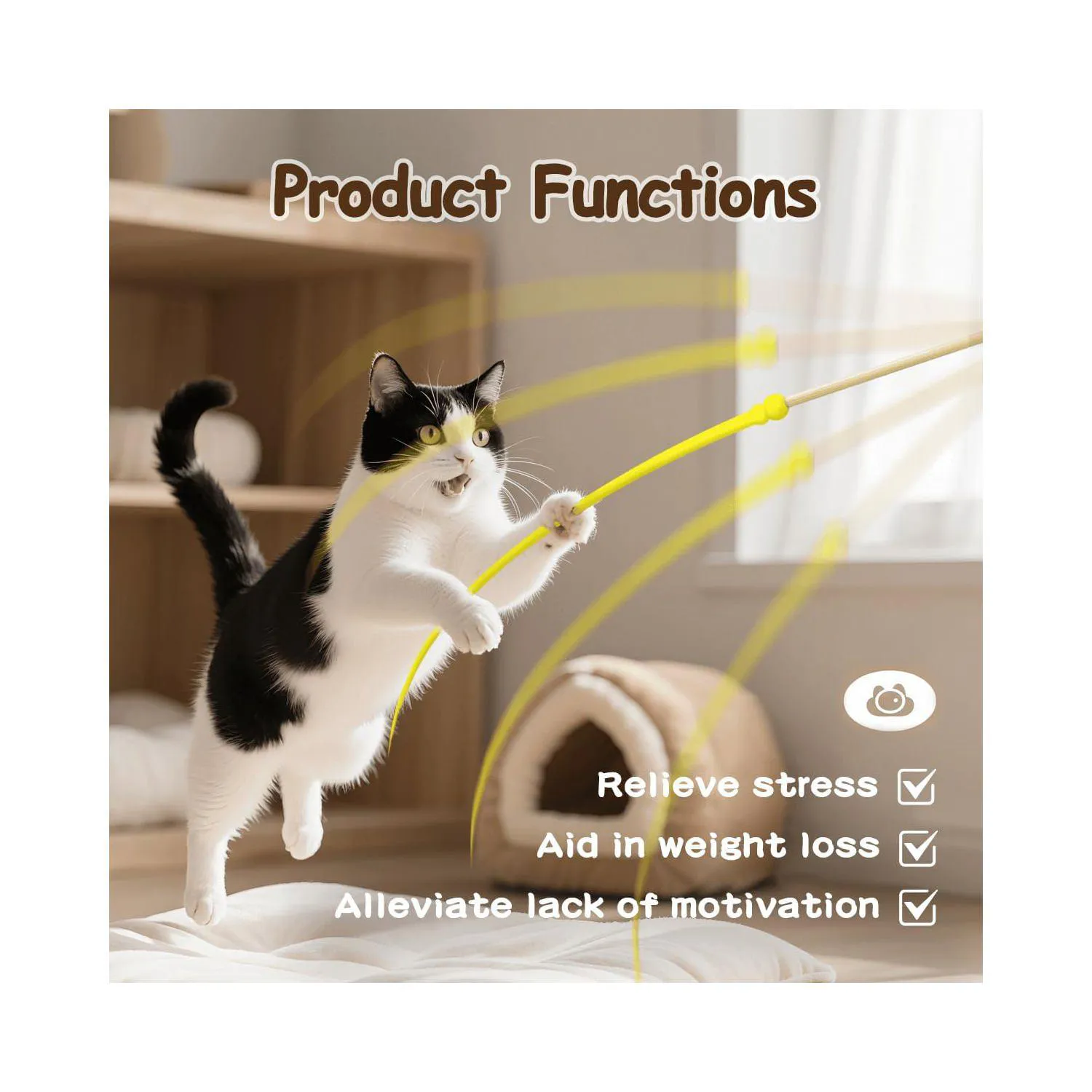 Varita Interactiva WYYUE Para Gatos Con Colas De Silicona Y Palo De Madera 4