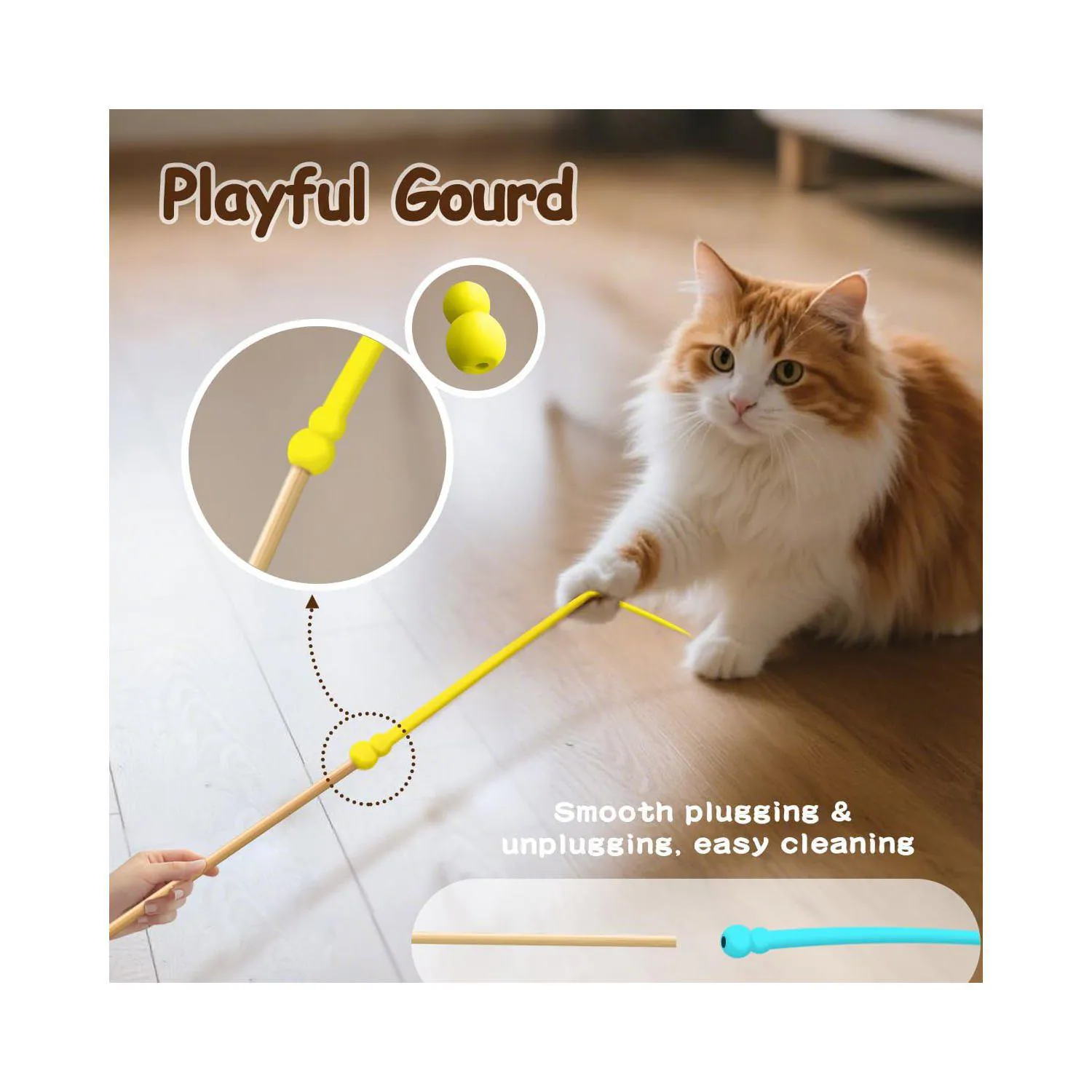 Varita Interactiva WYYUE Para Gatos Con Colas De Silicona Y Palo De Madera 7