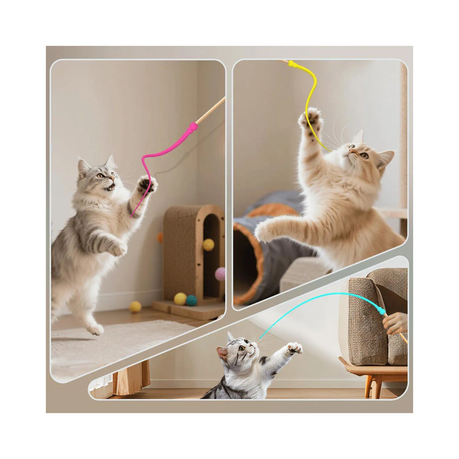 Varita Interactiva WYYUE Para Gatos Con Colas De Silicona Y Palo De Madera 8