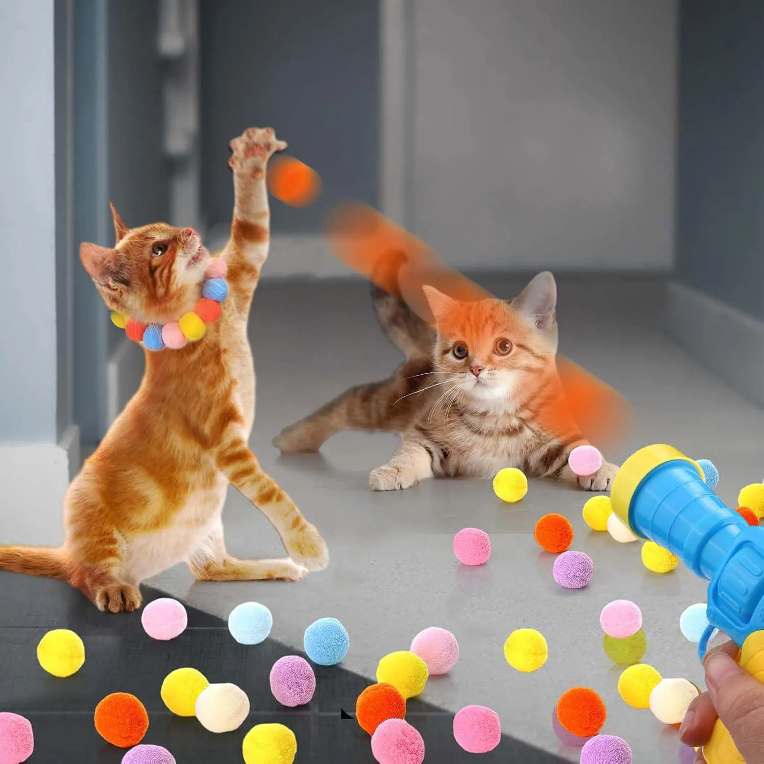 Lanzador De Bolas Para Gatos Aiersa Con 20 Pompones Interactivo Y Seguro 4