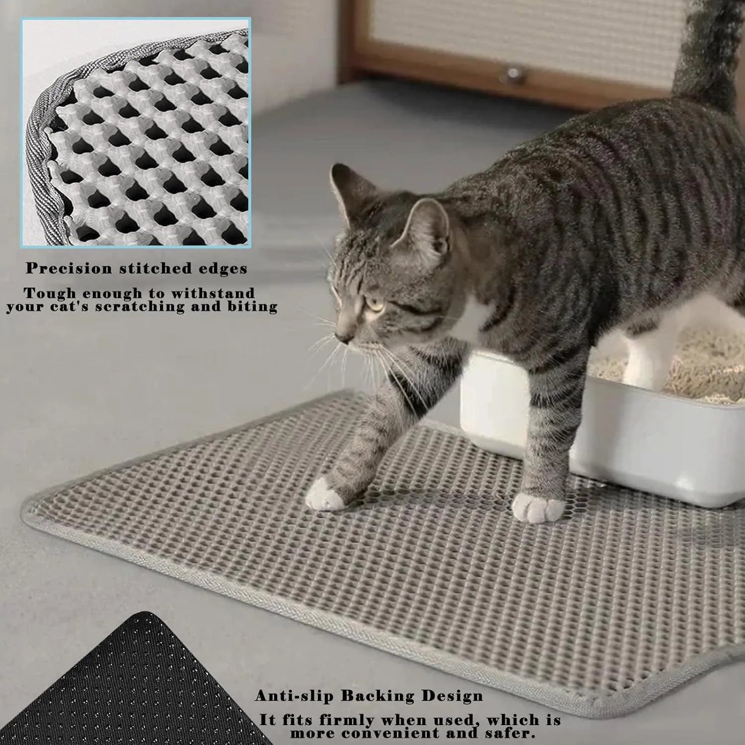 Tapete Grande Para Arena De Gato Con Diseño Panal Impermeable Antideslizante 4