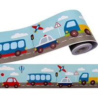 Vinilo Decorativo Franja Infantil Autos Autoadhesivo Multicolor