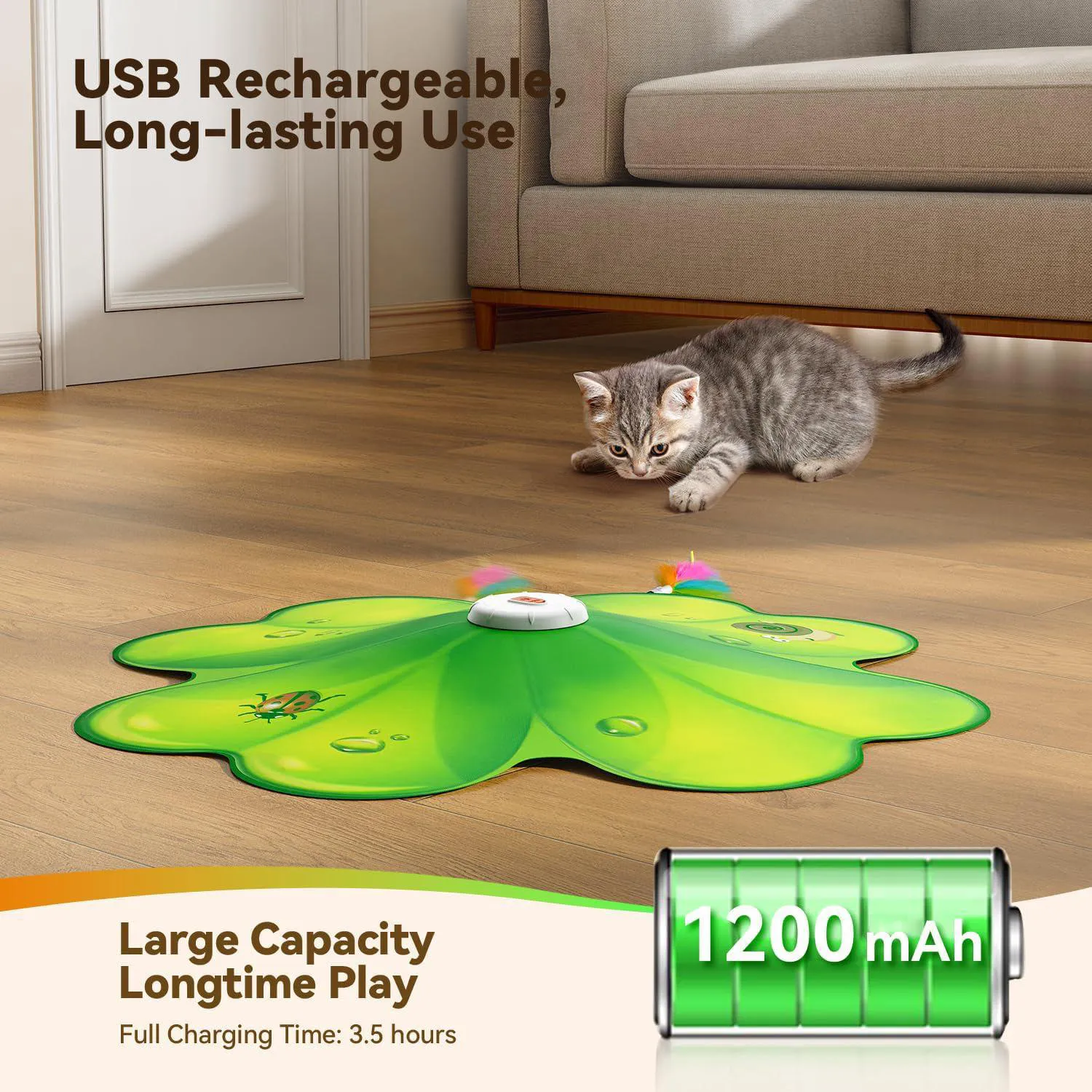 Juguete Interactivo Para Gatos Con Plumas Ocultas Y Luz LED Recargable 3