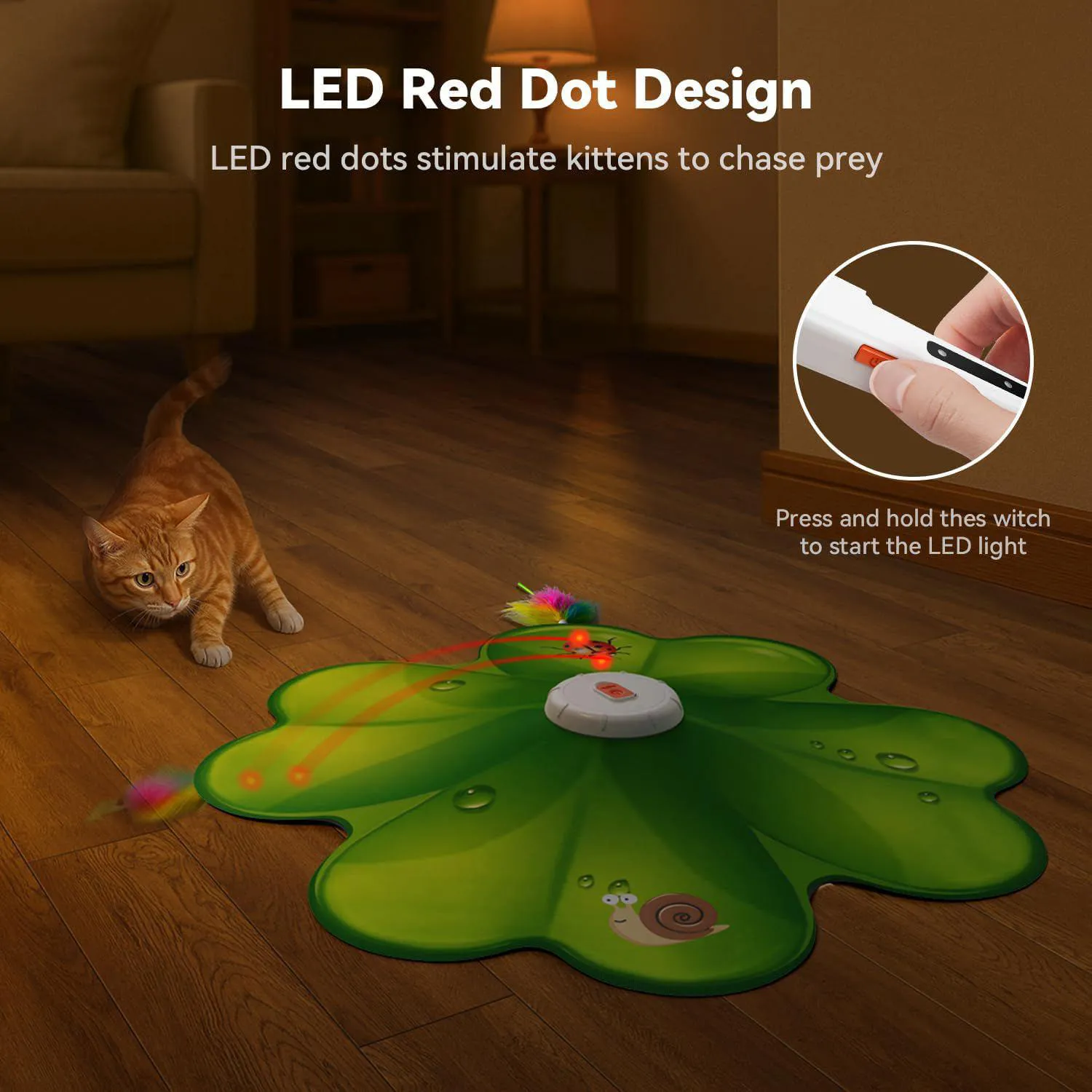 Juguete Interactivo Para Gatos Con Plumas Ocultas Y Luz LED Recargable 4