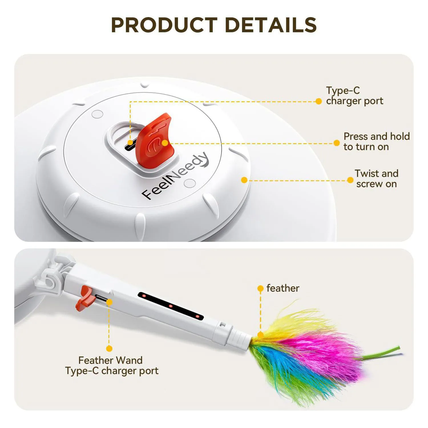 Juguete Interactivo Para Gatos Con Plumas Ocultas Y Luz LED Recargable 7