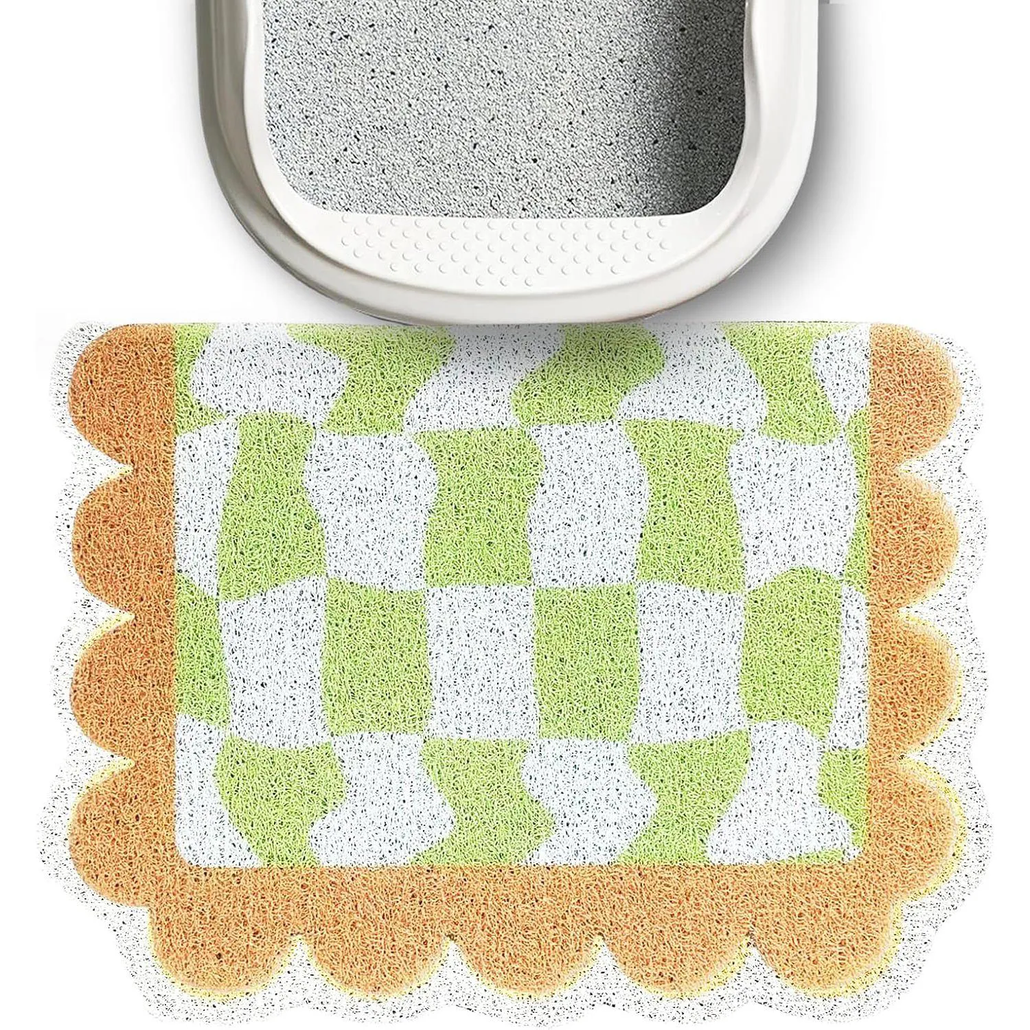 Alfombra Para Caja De Arena De Gato Resistente Al Agua Con Diseño Verde Pistacho