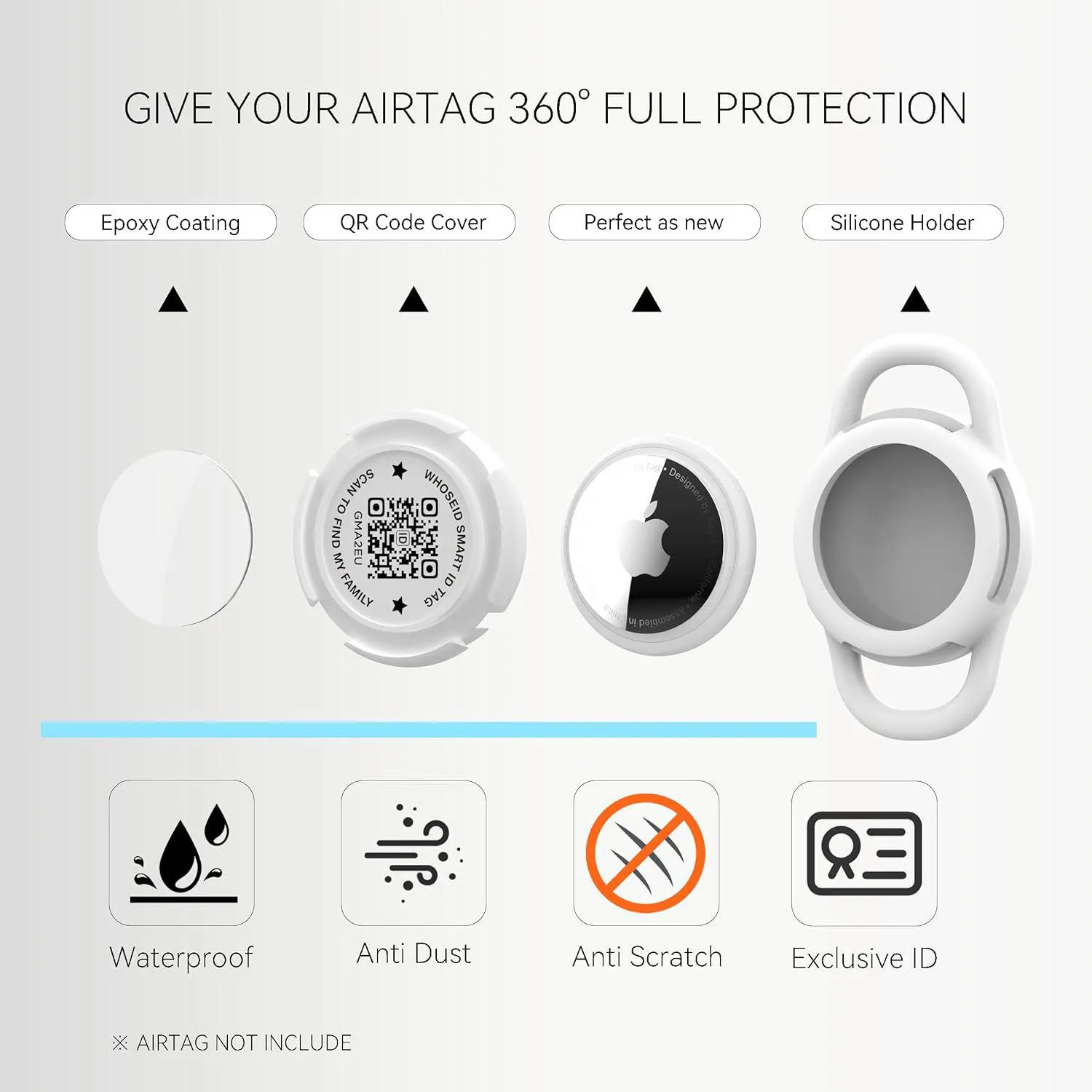 Funda Para AirTag Con Código QR Impermeable Y Protección Antipérdida