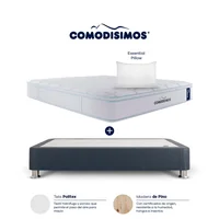 Colchón con Base Cama Gris Doble Suave Ortopédico Resortado Soft Motion 140x190 cm + 2 Almohada Comodisimos base Cama Divida
