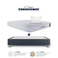 Colchón con Base Cama Gris Sencillo Suave Ortopédico Resortado Soft Motion 100x190 cm + 1 Almohada Comodisimos