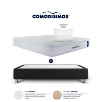 Colchón con Base Cama Negro Sencillo Suave Ortopédico Resortado Soft Motion 100x190 cm + 1 Almohada Comodisimos