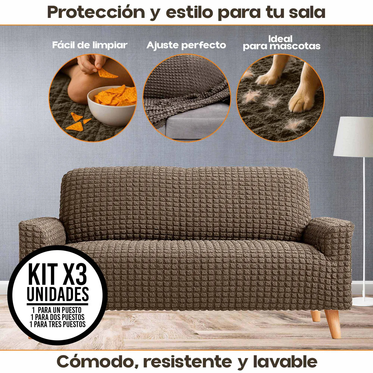 Combo X3 Protectores Elástico de Sofá Un. Dos y Tres Puestos