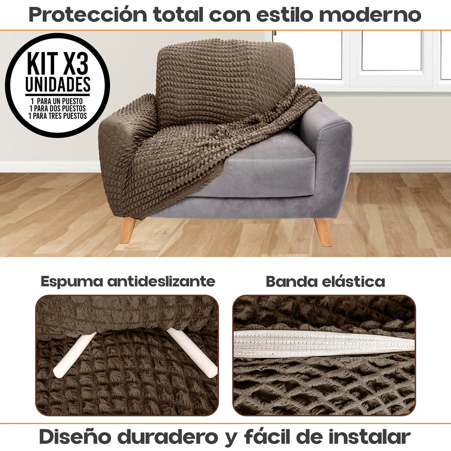 Combo X3 Protectores Elástico de Sofá Un. Dos y Tres Puestos 3