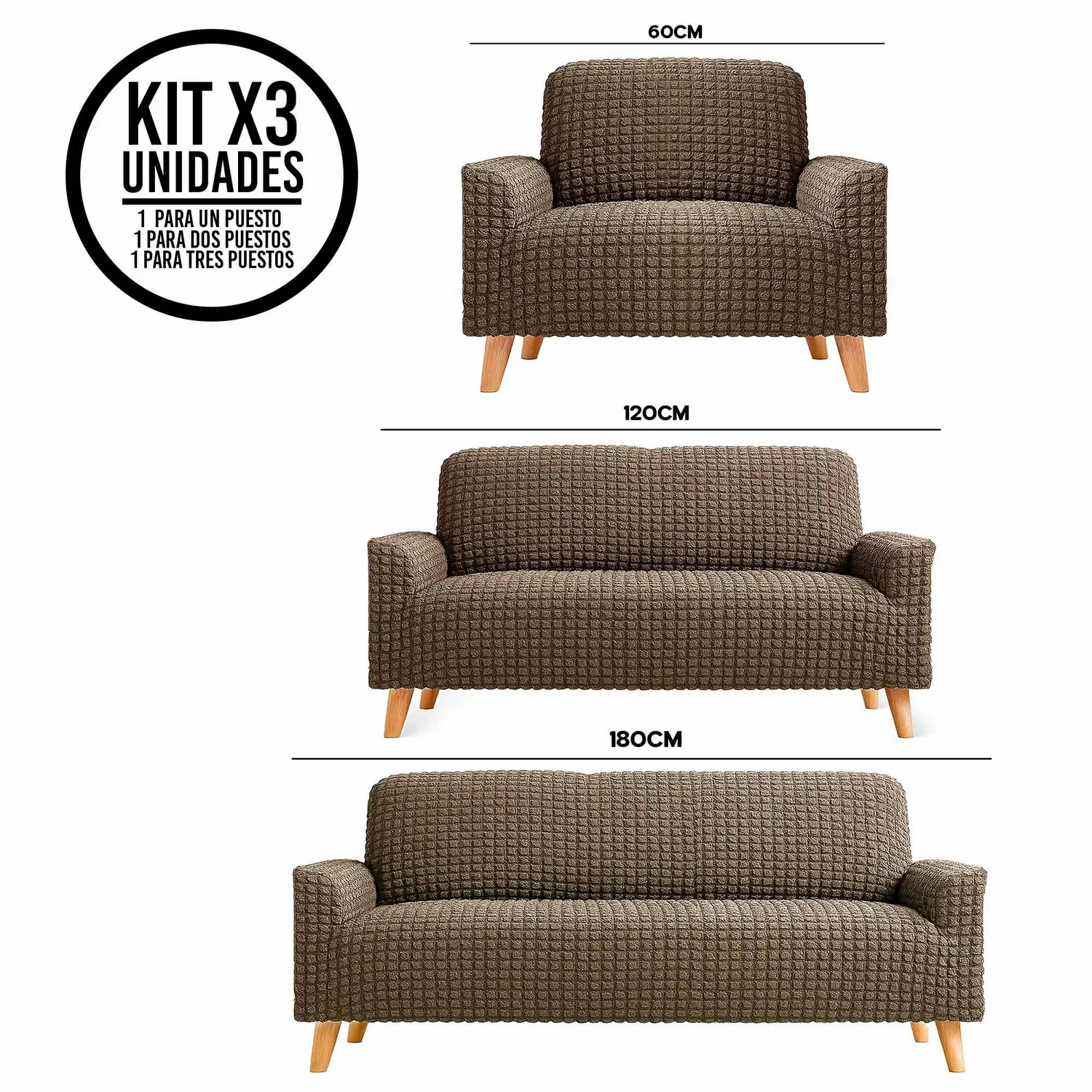 Combo X3 Protectores Elástico de Sofá Un. Dos y Tres Puestos 5