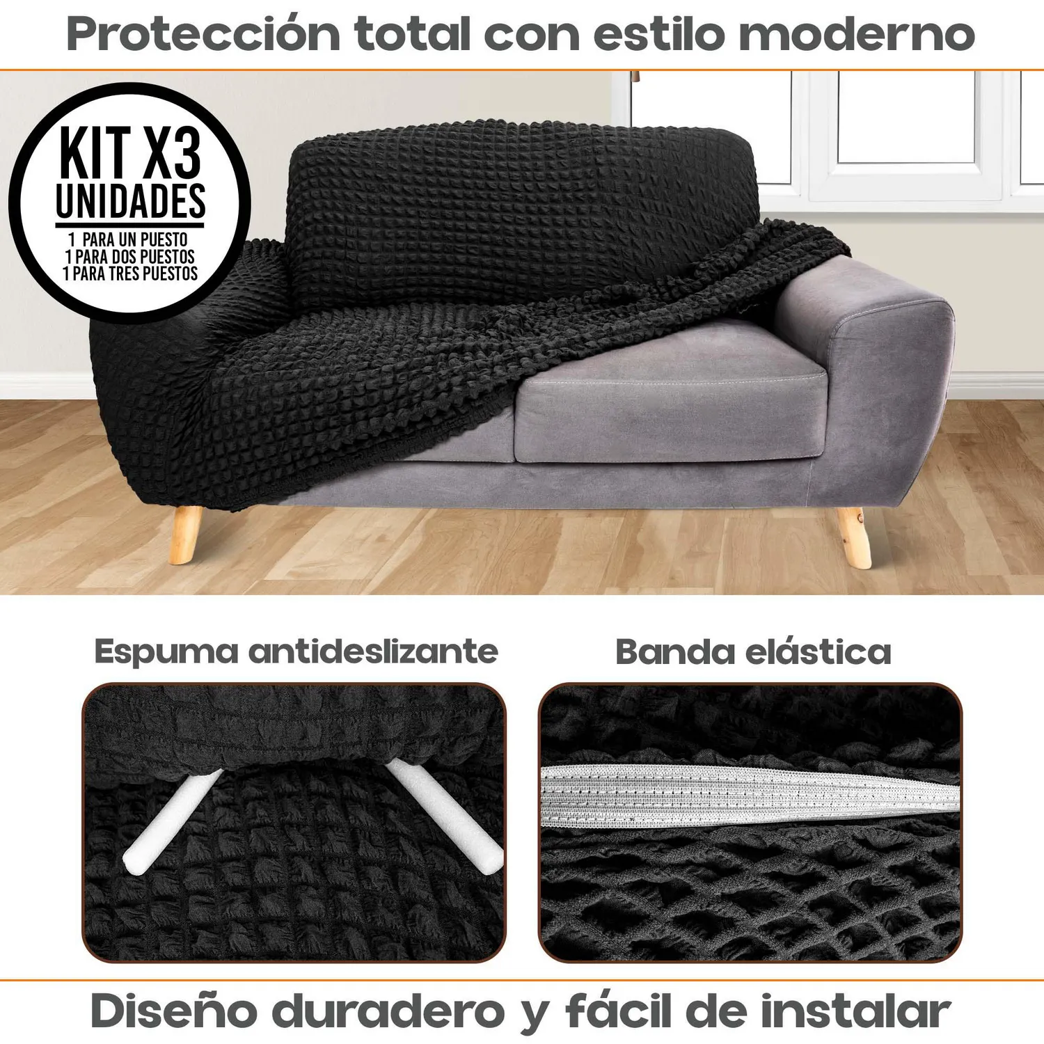 Combo X3 Protectores Elástico de Sofá Un. Dos y Tres Puestos 3
