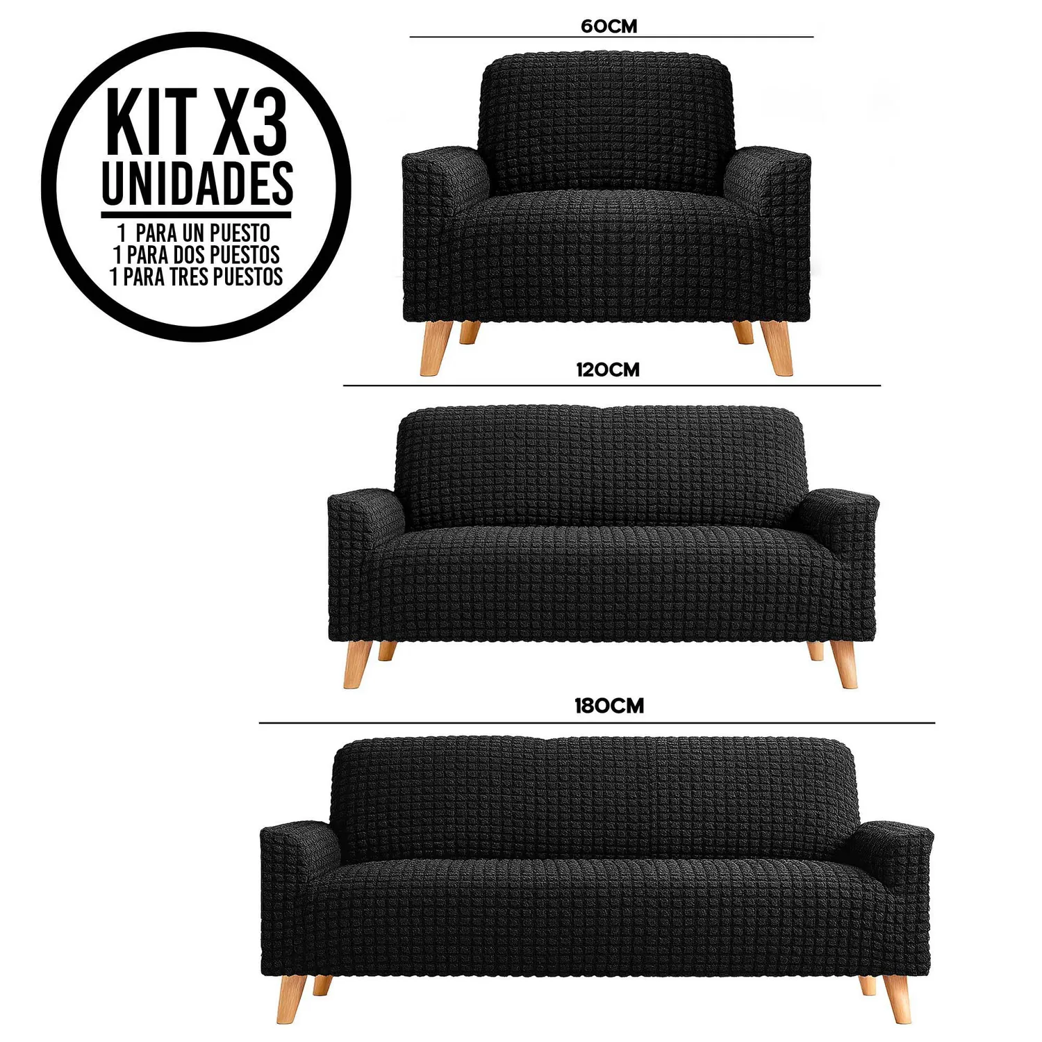 Combo X3 Protectores Elástico de Sofá Un. Dos y Tres Puestos 5
