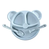 Set Vajilla Bebes Niños Fibra de Trigo 3 Piezas Resistente Azul