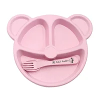 Set Vajilla Bebes Niños Fibra de Trigo 3 Piezas Resistente Rosa