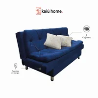 Sofá Cama Connect Azul En Tela Suave + Puerto De Carga + 2 Cojines