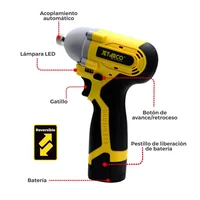 Atornillador Inalámbrico 16V 2Ah 1/4 Pulgadas 2500 RPM Jet-arco Ref. Ja16ato