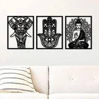 Set 3 Cuadros Buda Elefante Y Mano Hamsa De 50X40Cm Cada Uno