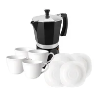 Cafetera Italiana Negra + Set Café 4 Puestos