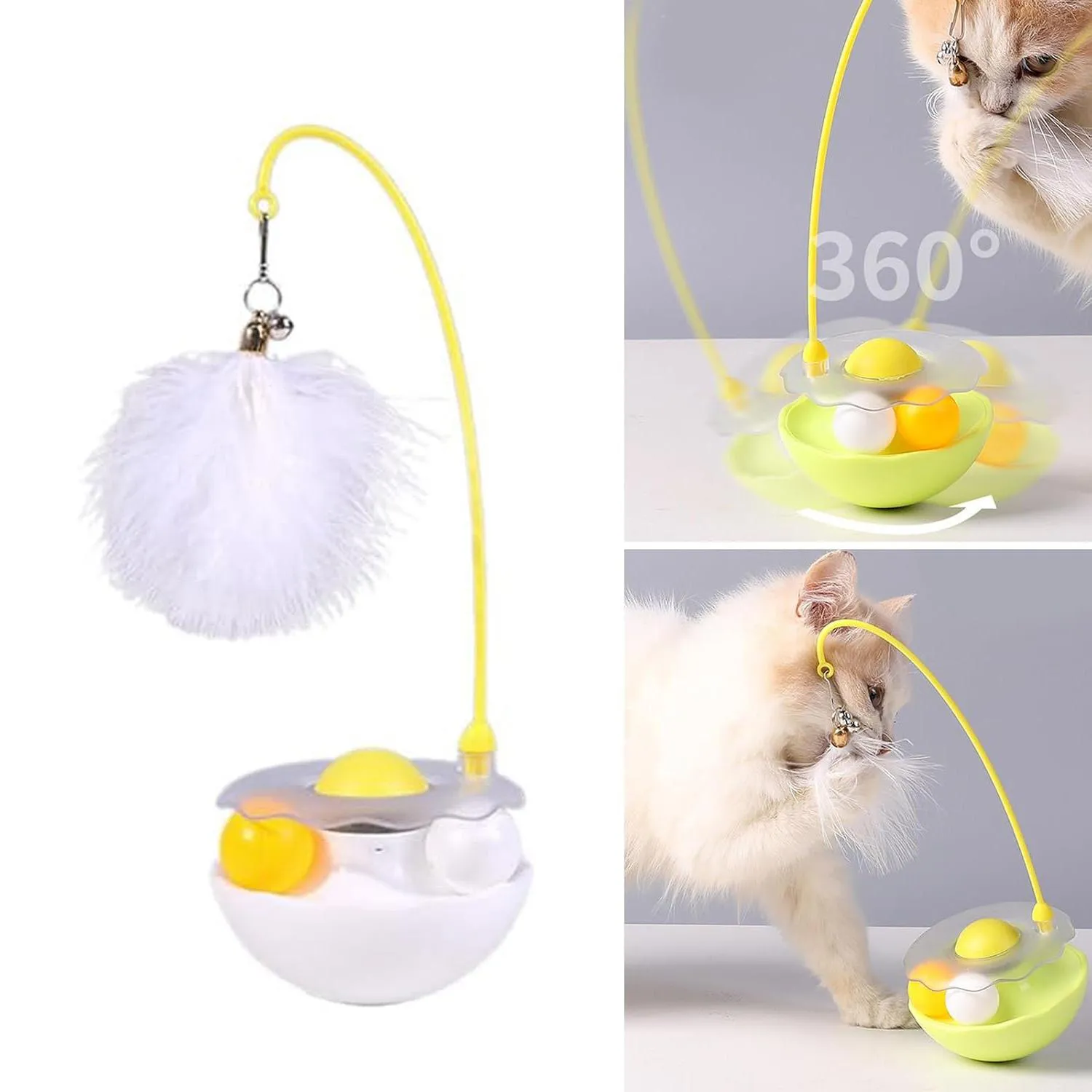 Juguete Pluma Gato Interactivo Giratorio Bola Catnip Caña Blanco