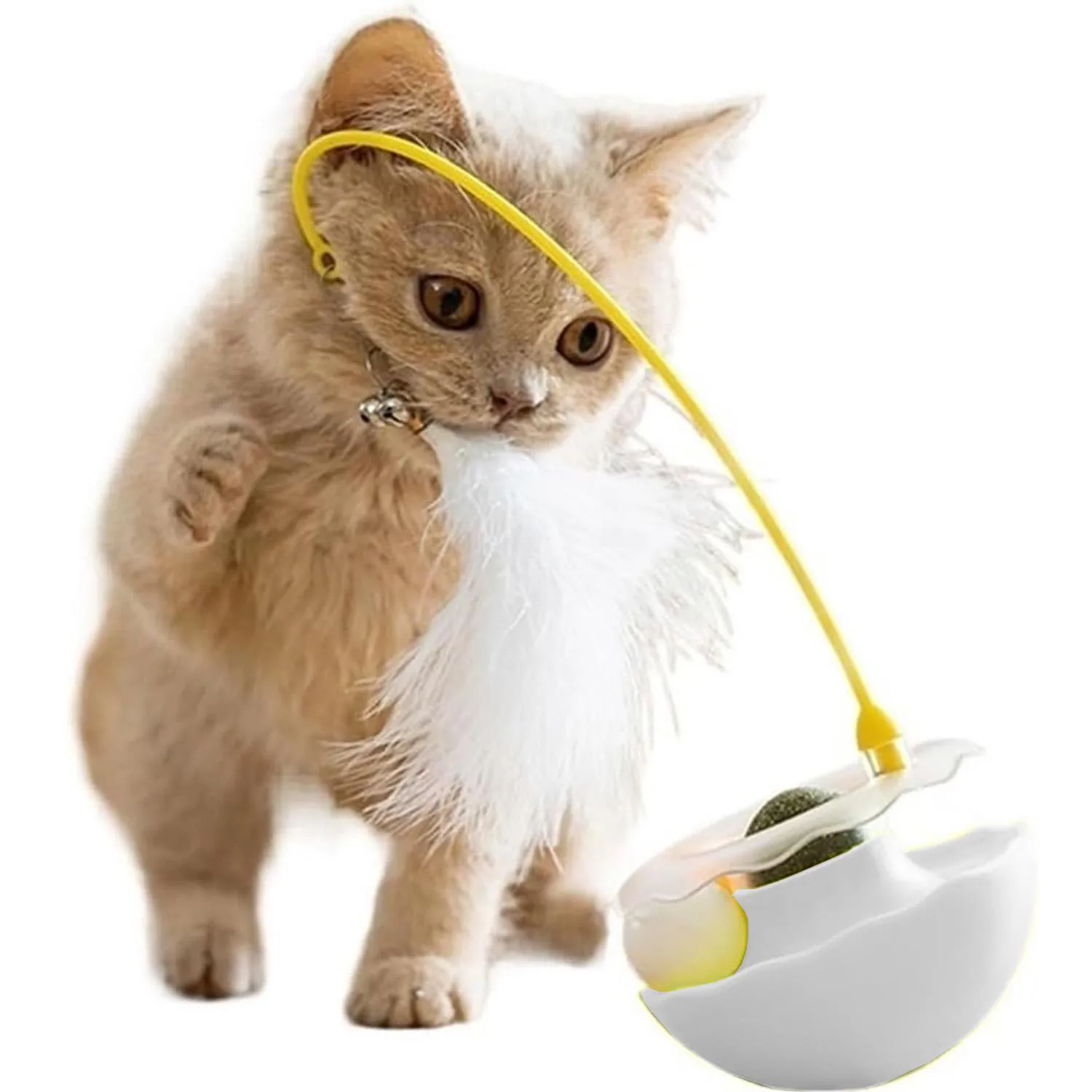 Juguete Pluma Gato Interactivo Giratorio Bola Catnip Caña Blanco 4